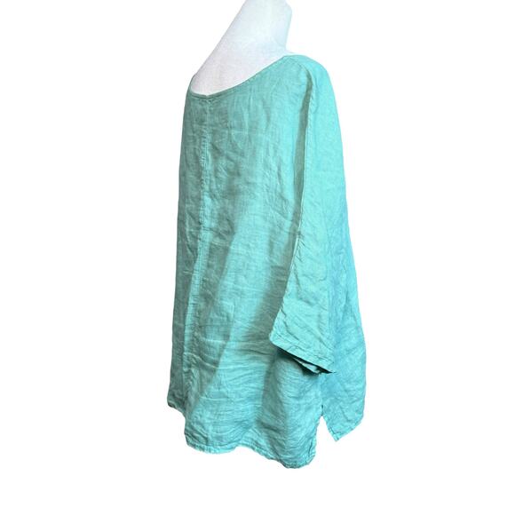 GIUSY Linen Blouse Women M Cyan Italy Boxy Minimalist Quiet Luxury Casual Top - Picture 5 of 10